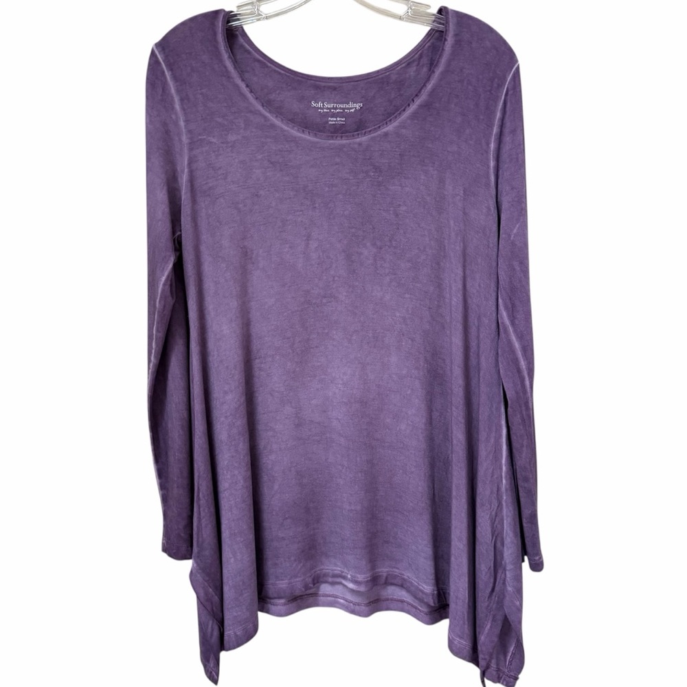 Soft Surroundings Purple Scoop-Neck Shirt Tail Hem Swing Tunic Top Petite Small